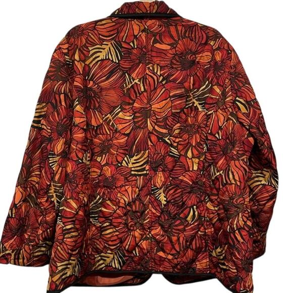 RQT Woman Orange Black Floral Quilted Design Full Zip Coat Size 2X - Picture 2 of 8